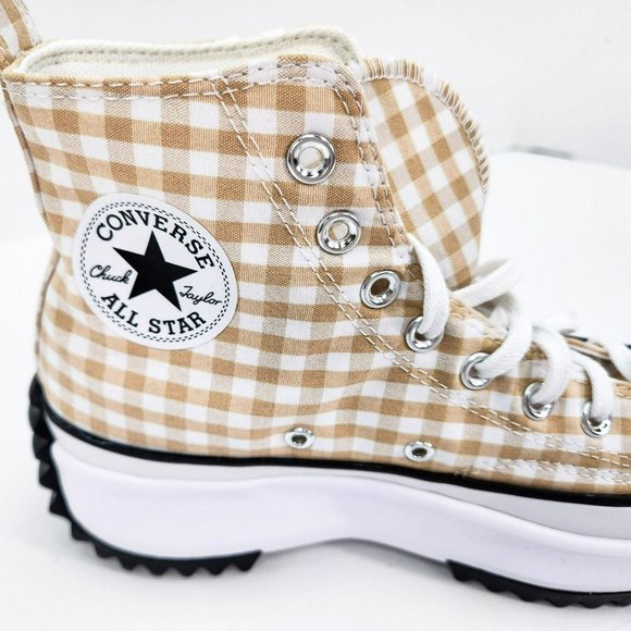 Converse Run Star Hi Platform Shoes Women's  Beige White Plaid Canvas A05999C - Picture 3 of 8